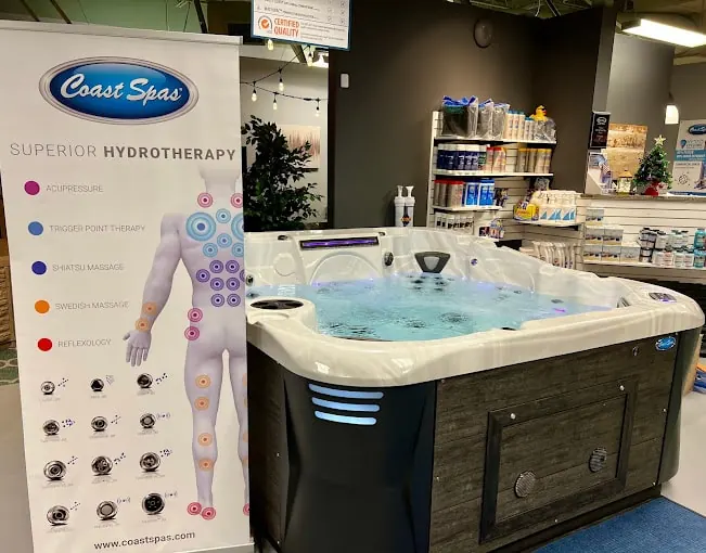 Inside the Regency Hot Tubs showroom in Colorado Springs, Colorado